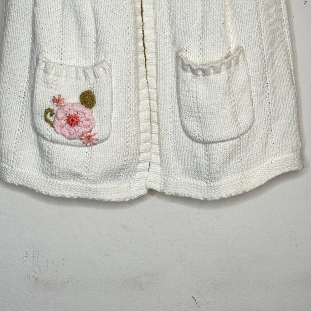 Miss Mona Mouse Girls Cardigan Size 5 Ivory Floral Faux Fur Cottagecore - Picture 8 of 12